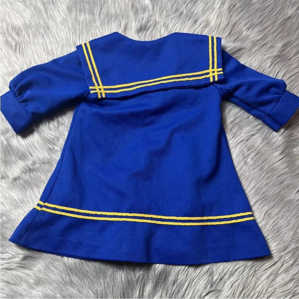 Vintage Toddler Girls Blue Yellow Polyester  Sailor Dress